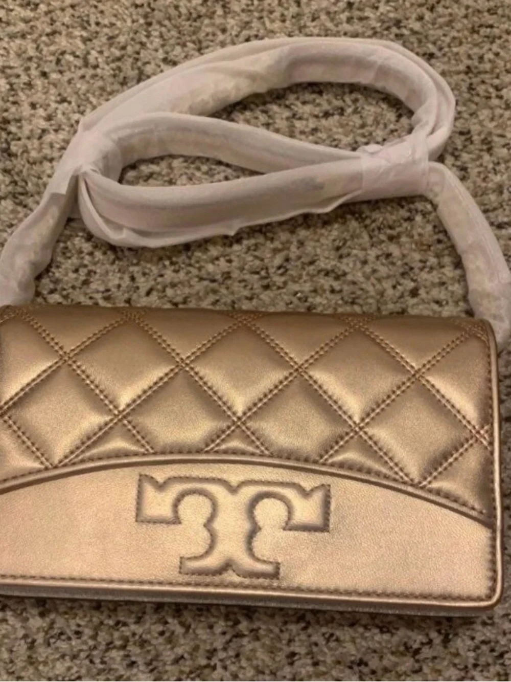 Tory Burch Metallic Rose Gold Quilted Crossbody